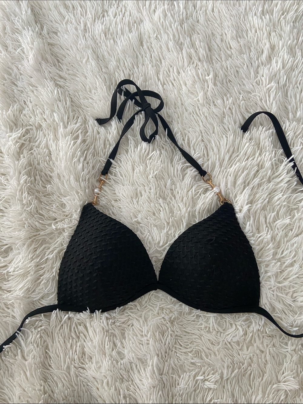 SHEIN Black Textured Triangle Bikini Top